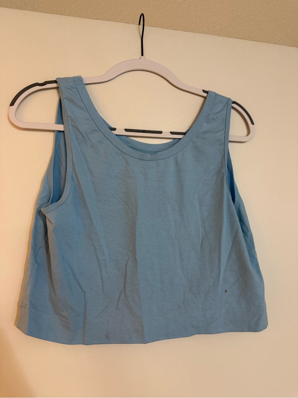 Sky Blue Cropped Tank Top Size Medium Cotton Blend Basic Sleeveless Top